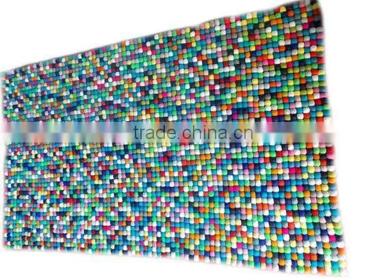 High Quality Nepal Handmade Multicolor Rectangular Felt Ball Rug