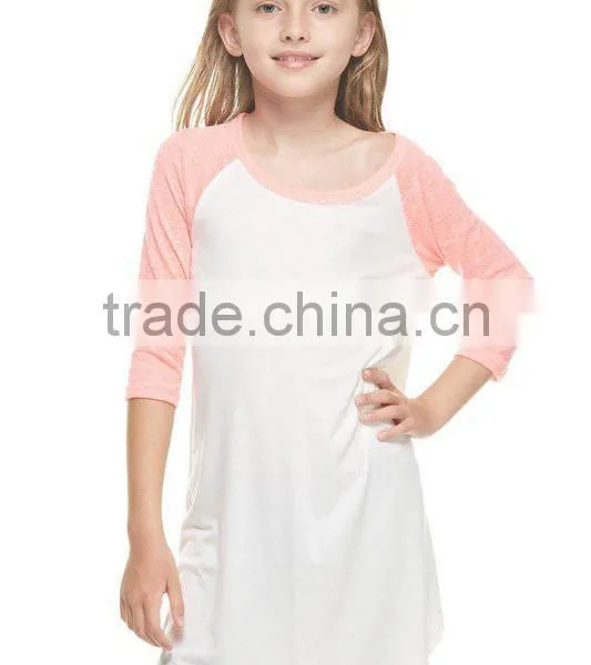 Custom OEM Clothing Kids New Fashion Model Summer Spring 3/4 Sleeve Raglan Ruffle Casual Dress Long T Shirt Wholesale photo-2