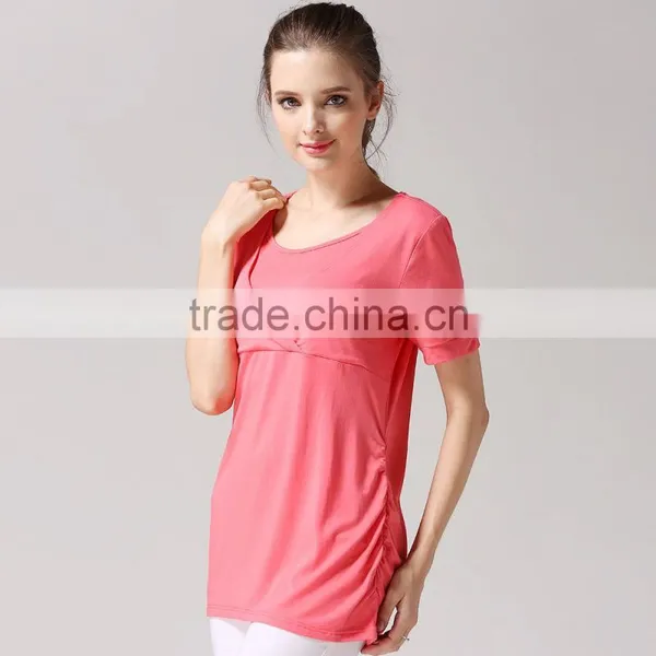Wild Short Sleeve Maternity Clothes Solid Breastfeeding Clothing Athleisure Nursing T-shirts photo-6