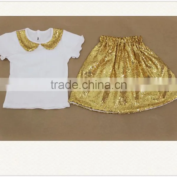 Lovely Kids Baby Girls Sequins Skirts Set Children's Shiny Gold Dress photo-5