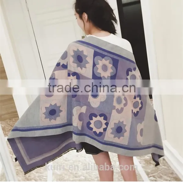 2016 Luxury Brand Cashmere Scarf For Women Sunflower Pattern Pashmina Cashmere Shawls Winter Women Blanket Scarf photo-3