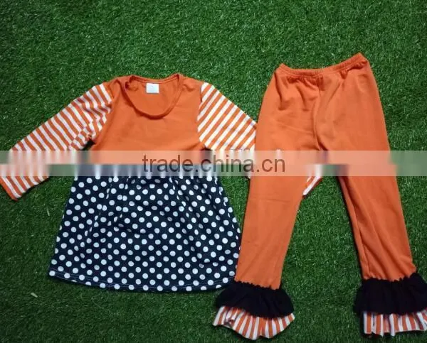 Fall Baby Clothes Girls Orange Top and Pant Ruffle Outfits For Kids in Halloween photo-4