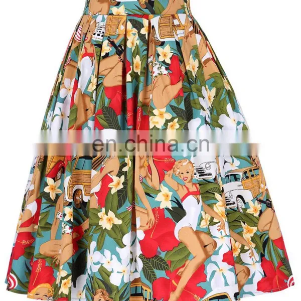 Grace Karin Women's Vintage Retro Pleated Cotton Print A-Line Skirt 5 Patterns CL010401-1 photo-2