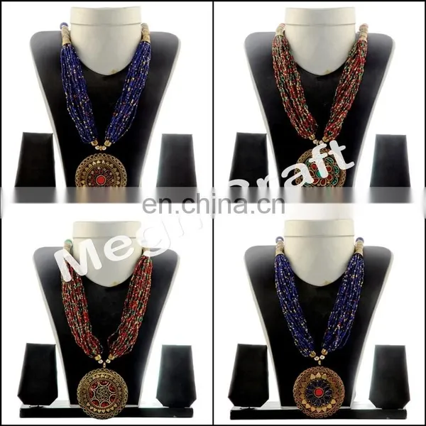 Costume Necklace - Pearl Beaded Necklace - Bollywood Necklace - Banjara Necklace- Indo Western Necklace Set photo-3