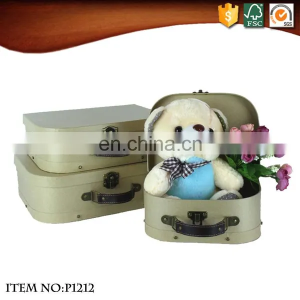OEM Mini Kraft Paper Cardboard Suitcases With PU Leather Handle photo-2