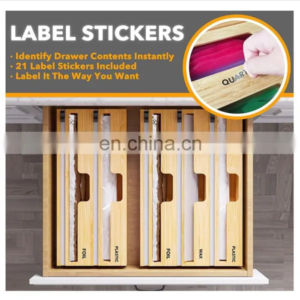 Eco-friendly Bamboo 3 in 1 Foil and Plastic Wrap Dispenser With Slide Cutter Wall Mount Kitchen Tabletop Home Storage Organizer photo-5