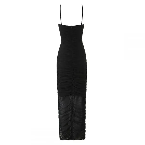 025 New Fashionable Elegant Women's Dress, Stretch Mesh Ruched Long Dress Gown photo-2