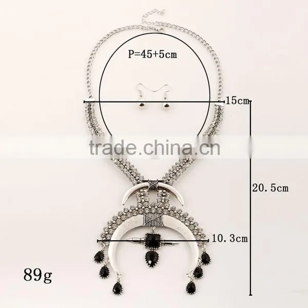 2016 Simulated Diamond Fashion Semicircle Necklace Exaggerated Metallic Jewelry Set photo-3