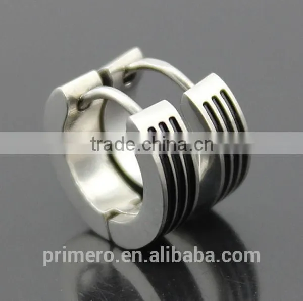 Fashion Gothic Punk 1 Pair Stainless Steel Mens Stud Earrings Stripe Jewelry Silver photo-6