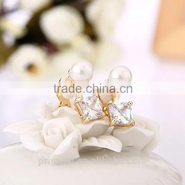 Gorgeous Design Pearl Top Quality Cubic Zirconia Bridal Dangle No Hole Earring photo-2