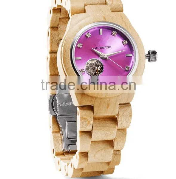 Mother of Pearl Dial Wood Watch Auto Movement Lady Wooden Watches OEM