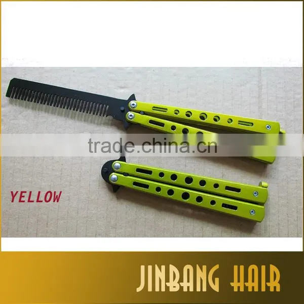 New Design Wholesales Blue Stainless Steel Knife Comb Mental Practice Training Butterfly Balisong Style Comb photo-4