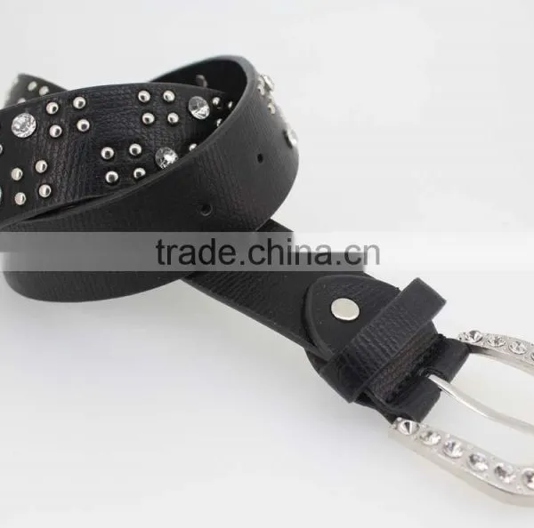 Women's Classical Metal and Rhinestone Studded 33Mm Belt Leather With Shiny Rhinestone Buckle photo-3