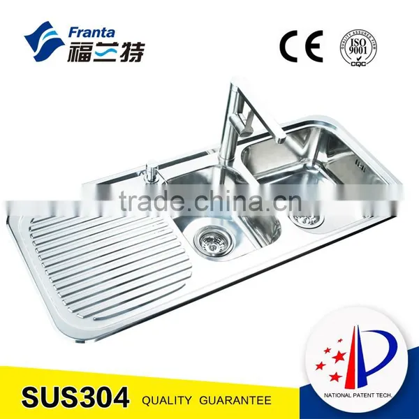 Double Bowl Square Stainless Steel Tray Sink With Drainboard