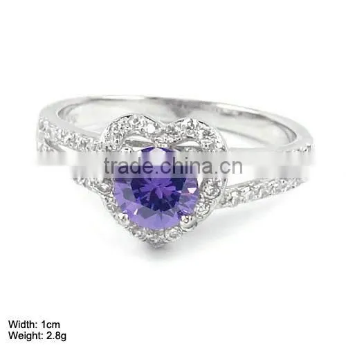 JZ-461 Purple CZ Main Stone Ring MircoPave & Prong Setting Ring in 925 Sterling Silver Jewerly