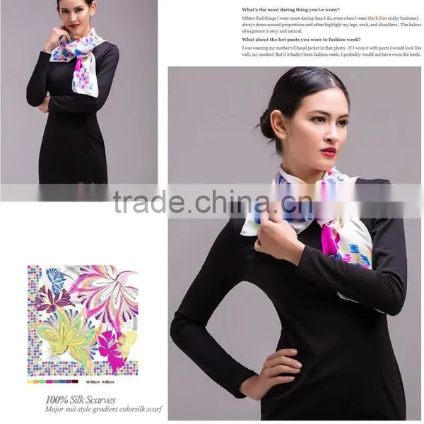 Flower Design 100%silk Twill Square Scarf photo-2