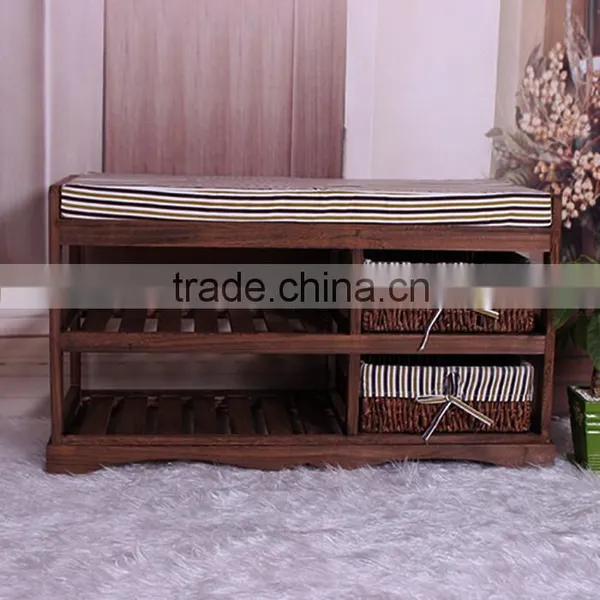 Modern Style Made of Paulownia Wood and Straw Weaving Home Funiture Bed Stool Leg Rest Stoll