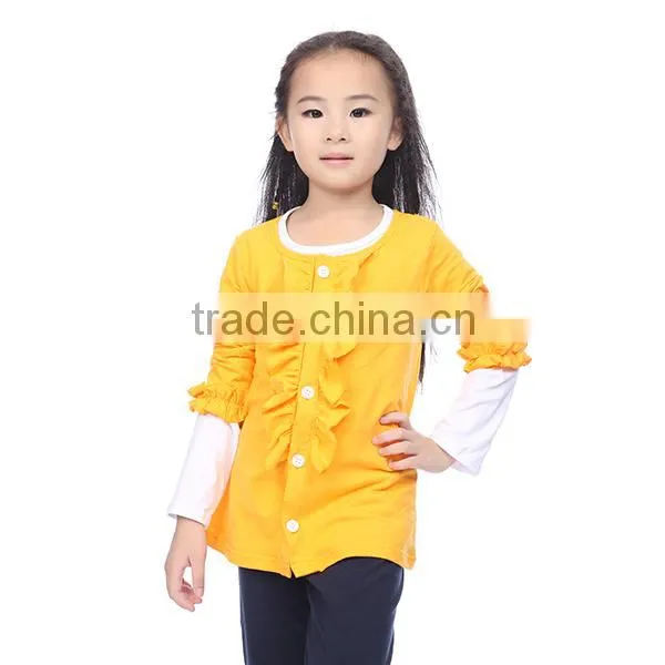 Wholesale Boutique Girl Clothing Solid Ruffle Cotton Long Sleeve Blouses photo-4