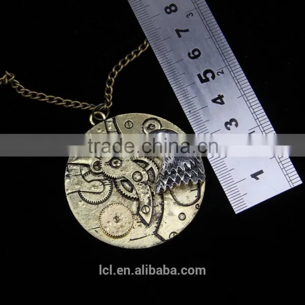 New Arrival Steampunk Round Cameo Shape Eagle Head Gear Steam Pendant Statement Necklace 2015 Yiwu Fashion Jewelry Hot Sale photo-5