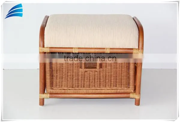 Ottoman Footstool Pouf Stool Storage W/Basket,Home Rattan Wicker Furniture photo-3