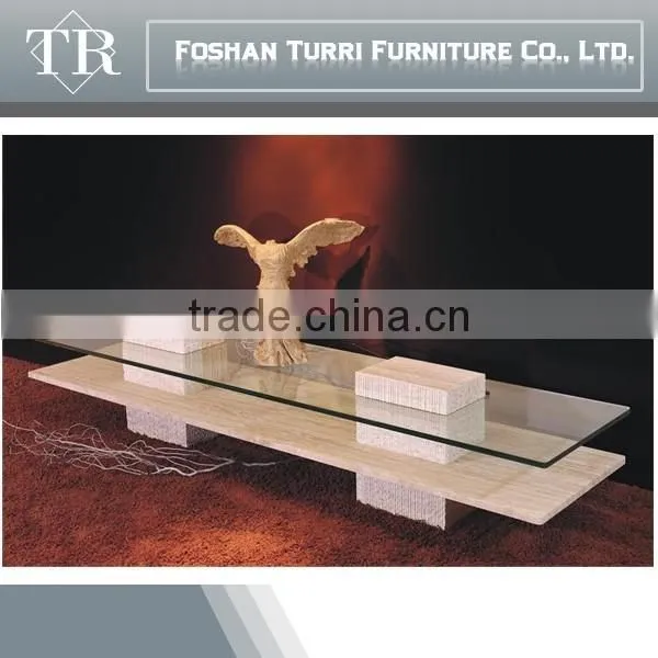 Iran Travertine Import With Glass Top Coffee Table photo-3