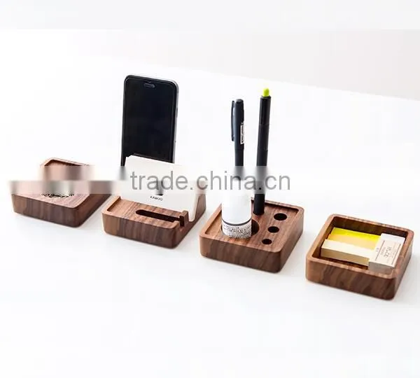 Set of 4 Modern Nordic Desk Organizer Office Accessories Wood Mobile Phone Stand photo-3