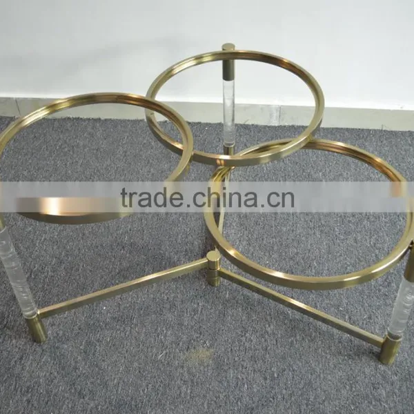 Cantilever Design Home Furniture Metal Round Glass Coffee Table With Iron Frames photo-2