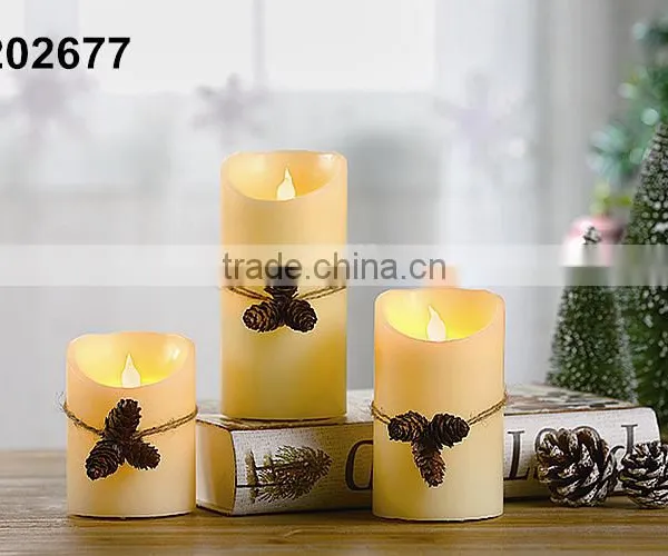 S/3 Flameless LED Christmas Candles With Pinecone Pendant photo-2