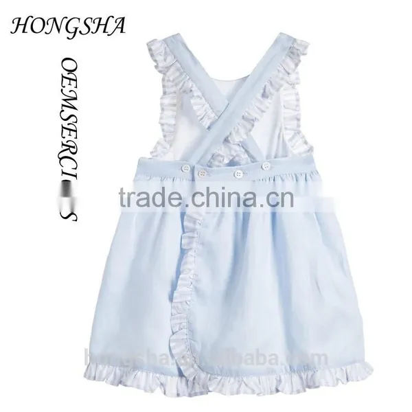 Tee Girls Pale Blue Linen Pinafore Dress With Knickers Baby Girl Party Dress Children Frocks Designs HSD7840 photo-3
