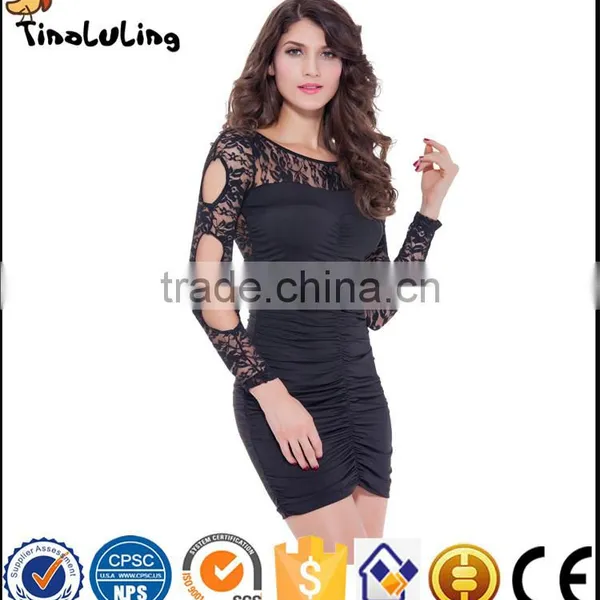 2017 Wholesale Women Long Sleeve Backless Black Party Bodycon Sexy Dress Sexy Lingerie photo-2