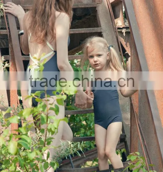 Baby Girl Tight Swimsuit Solid Grey Vintage Beach Swimwear Mommy and me Clothes photo-3