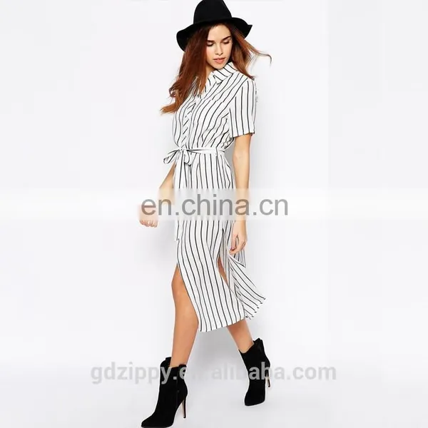 2015 New Woman Clothing Stripe Midi Shirt Dress for Women photo-2