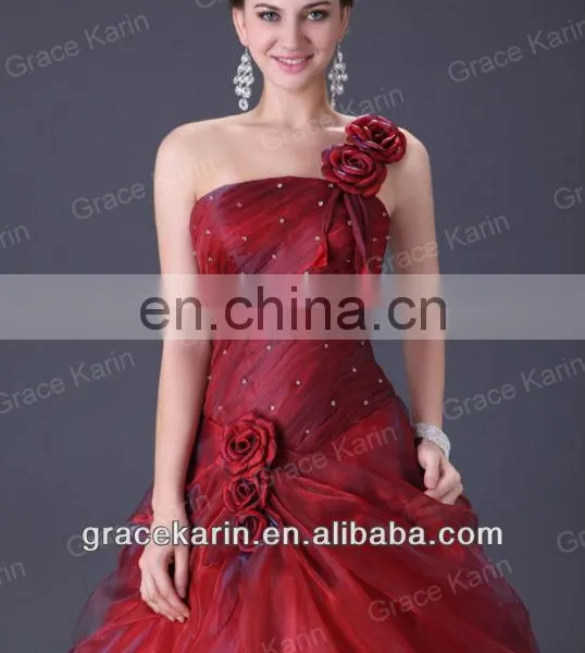 Grace Karin New Style of One Shoulder Red Floor Length Red Quinceanera Dresses CL2514 photo-3
