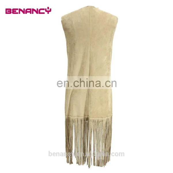 2017 Trendy Laser Cut Suede Kimono Poncho With Long Fringe photo-4