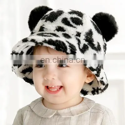 Autumn and Winter New Baby Hat Cover Boys and Girls Cartoon Leopard Plush Basin Hat Warm Hat photo-5