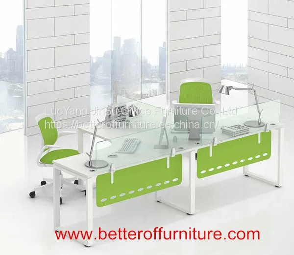 Two Person Glass Divider Office Workstation Desk Set photo-2