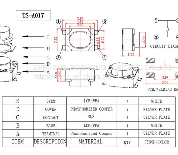 BZCN 3*4 TS-A017 Factory Direct Sale High Performance Tact Switches photo-3