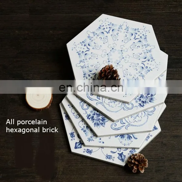 Kitchen and Bathroom Blue and White Porcelain All Hexagonal Brick Kitchen Bathroom Retro Floret Brick photo-3