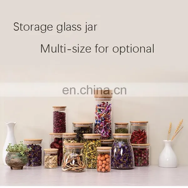Amazon Top Seller Bamboo Storage Bottles Clear Glass Spice Food Jars Home Storage & Organization Kitchen Tabletop Container photo-2