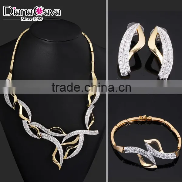 2-Tone Plated Jewellery CZ Abstract Statement Design Wedding Big Bridal Jewelry Set