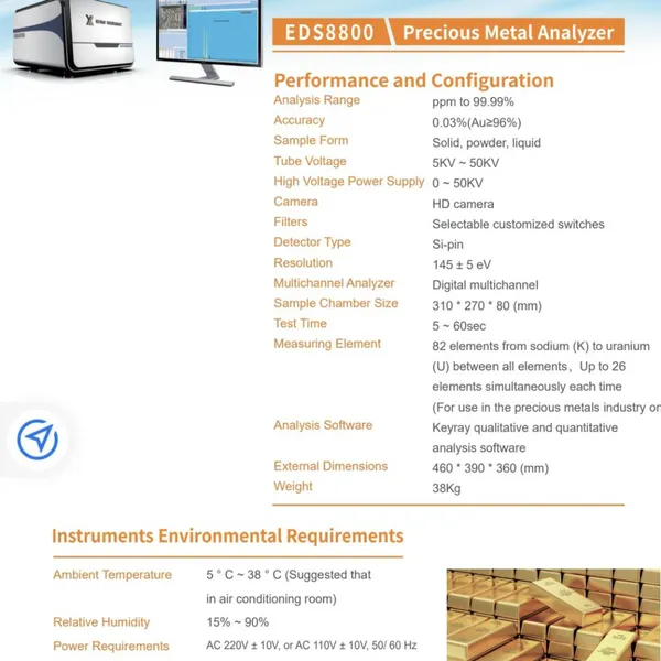 Eds8800 Xrf Gold Tester Spectrum Analyzers Gold Purity Testerview Larger Image