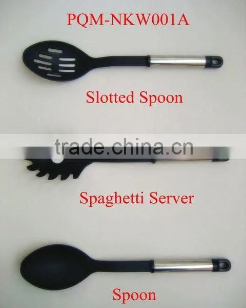 Passing SGS Senior 7-pieces Black Nylon Kitchen Utensil Set With Stainless Steel Hollow Handle and Metal Stand 001A photo-3