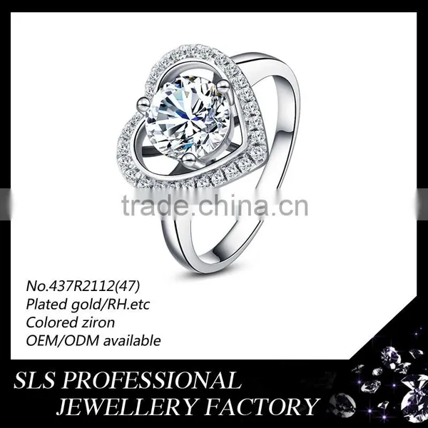 Prong Setting Heart Shape Silver Diamond Wedding Ring Fashion Ring With Big Stone photo-2