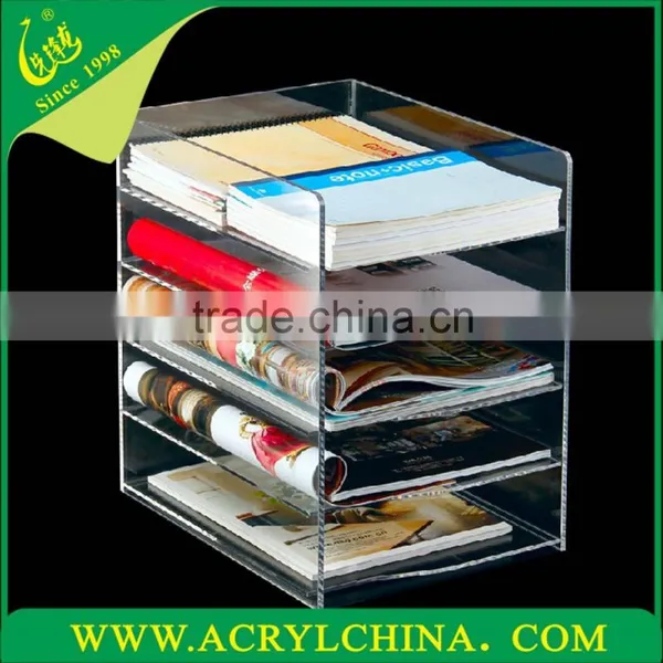 5mm clear acrylic data frame with 5 layers, A4 transparent plexiglass brochure shelf with 305*235*330mm