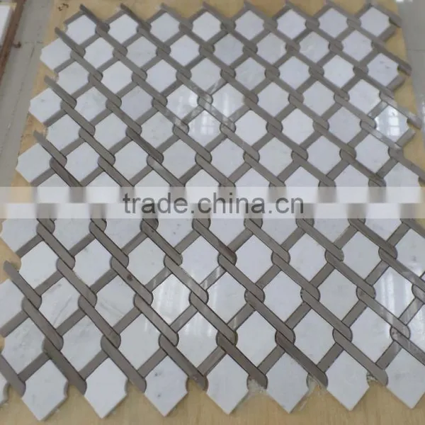 Diamond Pattern Marble Mosaic Tiles(Pure White+Athen Grey Marble) photo-5