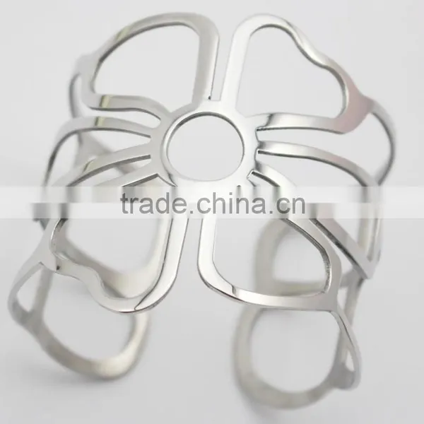2016 Fashion Flower Shape Silver Stainless Steel Cuff Bangles Bracelet Jewelry photo-2