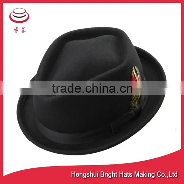 Wool Black Modern Upturned Brim Felt Fedora Hat photo-3