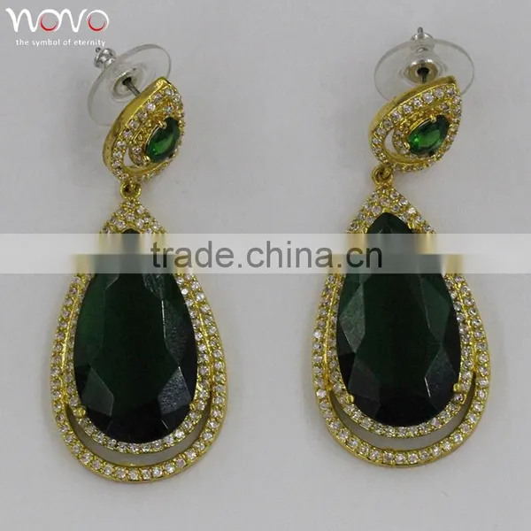 Hot Sale Green Zircon Setting Stone Earring Yellow Gold Plating photo-4