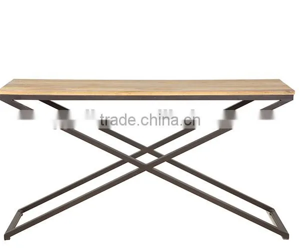 Vintage Wooden Side Table With Metal Legs photo-2