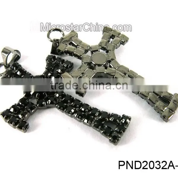 Fashion Black Color Copper Clear Rhinestone Cross Locket Pendant Necklace photo-2